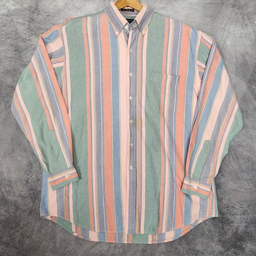 Vintage Abercrombie & Fitch The Big Shirt Pastel Striped Oxford Mens Large 90s